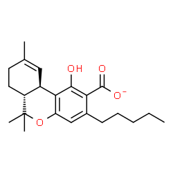ChemSpider 2D Image | (6aR,10aR)-1-Hydroxy-6,6,9-trimethyl-3-pentyl-6a,7,8,10a-tetrahydro-6H-benzo[c]chromene-2-carboxylate | C22H29O4