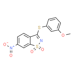ChemSpider 2D Image | 3-[(3-Methoxyphenyl)sulfanyl]-6-nitro-1,2-benzothiazole 1,1-dioxide | C14H10N2O5S2