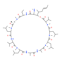 ChemSpider 2D Image | 30-Ethyl-34-[(4E)-4-hexen-2-yl]-6,9,18,24-tetraisobutyl-3,21-diisopropyl-4,7,10,12,15,19,25,28-octamethyl-33-(methylamino)-1-oxa-4,7,10,13,16,19,22,25,28,31-decaazacyclotetratriacontane-2,5,8,11,14,17
,20,23,26,29,32-undecone | C62H111N11O12