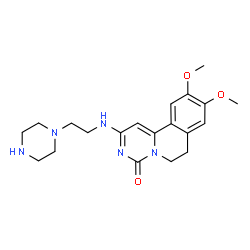 ChemSpider 2D Image | 9,10-Dimethoxy-2-{[2-(1-piperazinyl)ethyl]amino}-6,7-dihydro-4H-pyrimido[6,1-a]isoquinolin-4-one | C20H27N5O3