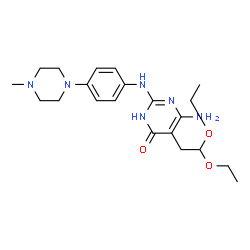 ChemSpider 2D Image | 6-Amino-5-(2,2-diethoxyethyl)-2-((4-(4-methylpiperazin-1-yl)phenyl)amino)pyrimidin-4(3H)-one | C21H32N6O3