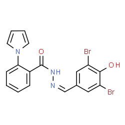 ChemSpider 2D Image | N'-[(Z)-(3,5-Dibromo-4-hydroxyphenyl)methylene]-2-(1H-pyrrol-1-yl)benzohydrazide | C18H13Br2N3O2
