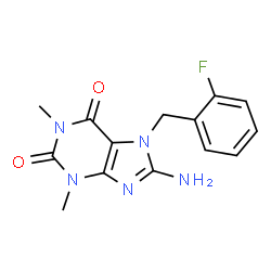 ChemSpider 2D Image | 8-Amino-7-(2-fluorobenzyl)-1,3-dimethyl-3,7-dihydro-1H-purine-2,6-dione | C14H14FN5O2