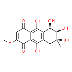 ChemSpider 2D Image | (5R,6R,7S)-5,6,7,9,10-Pentahydroxy-2-methoxy-7-methyl-5,6,7,8-tetrahydro-1,4-anthracenedione | C16H16O8