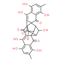 ChemSpider 2D Image | 5,8,10,14,20,23,25,28-Octahydroxy-6,21-dimethyloctacyclo[14.11.1.0~2,11~.0~2,15~.0~4,9~.0~13,17~.0~17,26~.0~19,24~]octacosa-4,6,8,10,19,21,23,25-octaene-3,12,18,27-tetrone | C30H22O12