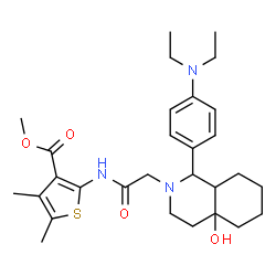 ChemSpider 2D Image | Methyl 2-[({1-[4-(diethylamino)phenyl]-4a-hydroxyoctahydro-2(1H)-isoquinolinyl}acetyl)amino]-4,5-dimethyl-3-thiophenecarboxylate | C29H41N3O4S