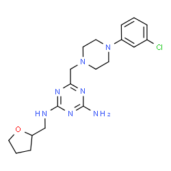 ChemSpider 2D Image | 6-{[4-(3-Chlorophenyl)-1-piperazinyl]methyl}-N-(tetrahydro-2-furanylmethyl)-1,3,5-triazine-2,4-diamine | C19H26ClN7O