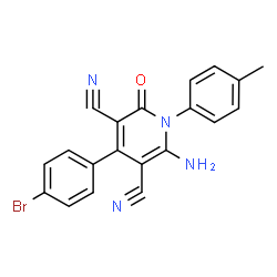 ChemSpider 2D Image | 6-Amino-4-(4-bromophenyl)-1-(4-methylphenyl)-2-oxo-1,2-dihydro-3,5-pyridinedicarbonitrile | C20H13BrN4O