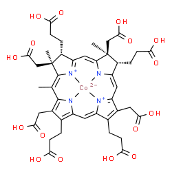 ChemSpider 2D Image | {3,3',3'',3'''-[(7S,8S,12S,13S)-3,8,13,17-Tetrakis(carboxymethyl)-8,13,15-trimethyl-7,8,12,13-tetrahydroporphyrin-2,7,12,18-tetrayl-kappa~4~N~21~,N~22~,N~23~,N~24~]tetrapropanoato(2-)}cobalt | C43H46CoN4O16