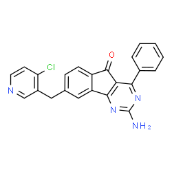 ChemSpider 2D Image | 2-Amino-8-[(4-chloro-3-pyridinyl)methyl]-4-phenyl-5H-indeno[1,2-d]pyrimidin-5-one | C23H15ClN4O