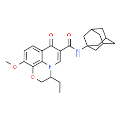 ChemSpider 2D Image | N-(Adamantan-1-yl)-3-ethyl-10-methoxy-7-oxo-2,3-dihydro-7H-[1,4]oxazino[2,3,4-ij]quinoline-6-carboxamide | C25H30N2O4