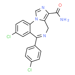 ChemSpider 2D Image | 8-Chloro-6-(4-chlorophenyl)-4H-imidazo[1,5-a][1,4]benzodiazepine-3-carboxamide | C18H12Cl2N4O