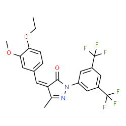 ChemSpider 2D Image | (4Z)-2-[3,5-Bis(trifluoromethyl)phenyl]-4-(4-ethoxy-3-methoxybenzylidene)-5-methyl-2,4-dihydro-3H-pyrazol-3-one | C22H18F6N2O3