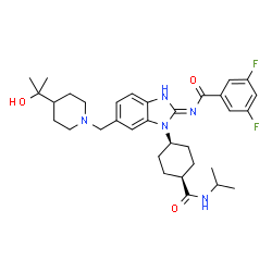 ChemSpider 2D Image | 3,5-Difluoro-N-(6-{[4-(2-hydroxy-2-propanyl)-1-piperidinyl]methyl}-1-[cis-4-(isopropylcarbamoyl)cyclohexyl]-1H-benzimidazol-2-yl)benzamide | C33H43F2N5O3