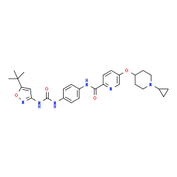 ChemSpider 2D Image | 5-[(1-Cyclopropyl-4-piperidinyl)oxy]-N-[4-({[5-(2-methyl-2-propanyl)-1,2-oxazol-3-yl]carbamoyl}amino)phenyl]-2-pyridinecarboxamide | C28H34N6O4
