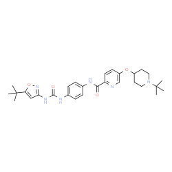 ChemSpider 2D Image | N-[4-({[5-(2-Methyl-2-propanyl)-1,2-oxazol-3-yl]carbamoyl}amino)phenyl]-5-{[1-(2-methyl-2-propanyl)-4-piperidinyl]oxy}-2-pyridinecarboxamide | C29H38N6O4