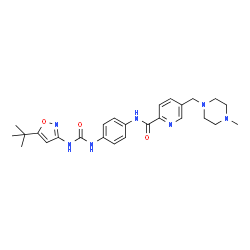 ChemSpider 2D Image | 5-[(4-Methyl-1-piperazinyl)methyl]-N-[4-({[5-(2-methyl-2-propanyl)-1,2-oxazol-3-yl]carbamoyl}amino)phenyl]-2-pyridinecarboxamide | C26H33N7O3