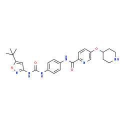 ChemSpider 2D Image | N-[4-({[5-(2-Methyl-2-propanyl)-1,2-oxazol-3-yl]carbamoyl}amino)phenyl]-5-(4-piperidinyloxy)-2-pyridinecarboxamide | C25H30N6O4