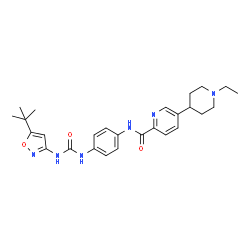 ChemSpider 2D Image | 5-(1-Ethyl-4-piperidinyl)-N-[4-({[5-(2-methyl-2-propanyl)-1,2-oxazol-3-yl]carbamoyl}amino)phenyl]-2-pyridinecarboxamide | C27H34N6O3
