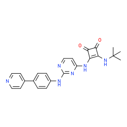 ChemSpider 2D Image | 3-[(2-Methyl-2-propanyl)amino]-4-[(2-{[4-(4-pyridinyl)phenyl]amino}-4-pyrimidinyl)amino]-3-cyclobutene-1,2-dione | C23H22N6O2