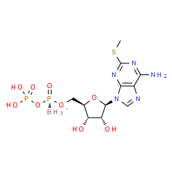 ChemSpider 2D Image | [[(2R,3S,4R,5R)-5-(6-amino-2-methylsulfanyl-purin-9-yl)-3,4-dihydroxy-tetrahydrofuran-2-yl]methoxy-phosphonooxy-phosphoryl]boranuide | C11H19BN5O9P2S