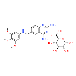 ChemSpider 2D Image | 5-Methyl-6-{[(3,4,5-trimethoxyphenyl)amino]methyl}-2,4-quinazolinediamine - alpha-D-glucopyranuronic acid (1:1) | C25H33N5O10