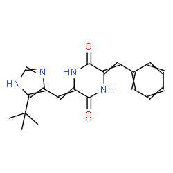 ChemSpider 2D Image | 3-Benzylidene-6-{[4-(2-methyl-2-propanyl)-1H-imidazol-5-yl]methylene}-2,5-piperazinedione | C19H20N4O2