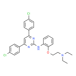 ChemSpider 2D Image | 4,6-Bis(4-chlorophenyl)-N-{2-[2-(diethylamino)ethoxy]phenyl}-2-pyrimidinamine | C28H28Cl2N4O
