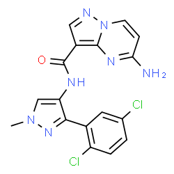 ChemSpider 2D Image | 5-Amino-N-[3-(2,5-dichlorophenyl)-1-methyl-1H-pyrazol-4-yl]pyrazolo[1,5-a]pyrimidine-3-carboxamide | C17H13Cl2N7O
