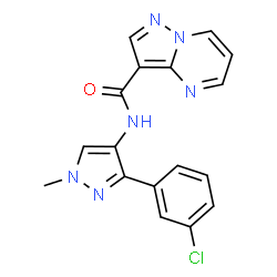 ChemSpider 2D Image | N-[3-(3-Chlorophenyl)-1-methyl-1H-pyrazol-4-yl]pyrazolo[1,5-a]pyrimidine-3-carboxamide | C17H13ClN6O