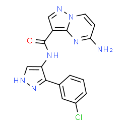 ChemSpider 2D Image | 5-Amino-N-[3-(3-chlorophenyl)-1H-pyrazol-4-yl]pyrazolo[1,5-a]pyrimidine-3-carboxamide | C16H12ClN7O