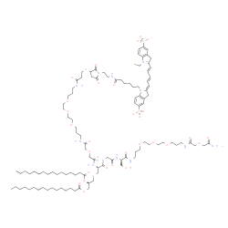 ChemSpider 2D Image | S-[(2R)-2,3-Bis(palmitoyloxy)propyl]-N-{23-[(1-{2-[(6-{(2Z)-2-[(2E,4E)-5-(1-ethyl-5-sulfonato-3H-indolium-2-yl)-2,4-pentadien-1-ylidene]-5-sulfonato-2,3-dihydro-1H-indol-1-yl}hexanoyl)amino]ethyl}-2,5
-dioxo-3-pyrrolidinyl)sulfanyl]-5,21-dioxo-3,10,13,16-tetraoxa-6,20-diazatricosan-1-oyl}-L-cysteinylglycyl-N-(19-amino-15,19-dioxo-4,7,10,17-tetraoxa-14-azanonadec-1-yl)-D-serinamide | C109H175N12O30S4