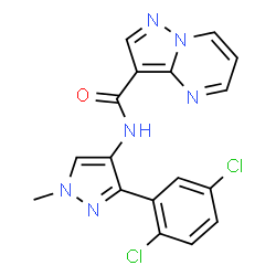 ChemSpider 2D Image | N-[3-(2,5-Dichlorophenyl)-1-methyl-1H-pyrazol-4-yl]pyrazolo[1,5-a]pyrimidine-3-carboxamide | C17H12Cl2N6O