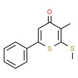 ChemSpider 2D Image | 3-Methyl-2-(methylsulfanyl)-6-phenyl-4H-thiopyran-4-one | C13H12OS2