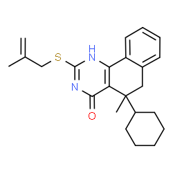 ChemSpider 2D Image | Benzo[h]quinazolin-4(3H)-one, 5-cyclohexyl-5,6-dihydro-5-methyl-2-[(2-methyl-2-propen-1-yl)thio]- | C23H28N2OS