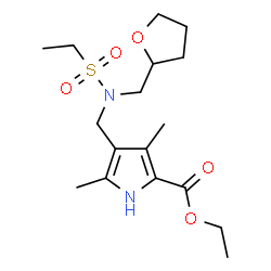 ChemSpider 2D Image | Ethyl 4-{[(ethylsulfonyl)(tetrahydro-2-furanylmethyl)amino]methyl}-3,5-dimethyl-1H-pyrrole-2-carboxylate | C17H28N2O5S