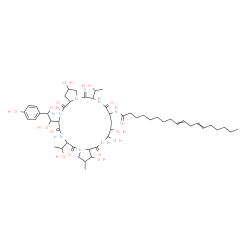 ChemSpider 2D Image | N-{23-[1,2-Dihydroxy-2-(4-hydroxyphenyl)ethyl]-2,11,12,15-tetrahydroxy-6,20-bis(1-hydroxyethyl)-16-methyl-5,8,14,19,22,25-hexaoxotetracosahydro-1H-dipyrrolo[2,1-c:2',1'-l][1,4,7,10,13,16]hexaazacycloh
enicosin-9-yl}-9,12-octadecadienamide | C52H81N7O16