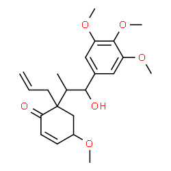 ChemSpider 2D Image | 6-Allyl-6-[1-hydroxy-1-(3,4,5-trimethoxyphenyl)-2-propanyl]-4-methoxy-2-cyclohexen-1-one | C22H30O6