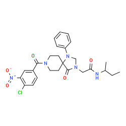 ChemSpider 2D Image | N-sec-Butyl-2-[8-(4-chloro-3-nitrobenzoyl)-4-oxo-1-phenyl-1,3,8-triazaspiro[4.5]dec-3-yl]acetamide | C26H30ClN5O5