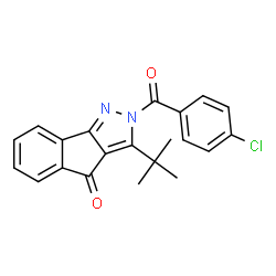 ChemSpider 2D Image | 2-(4-Chlorobenzoyl)-3-(2-methyl-2-propanyl)indeno[1,2-c]pyrazol-4(2H)-one | C21H17ClN2O2