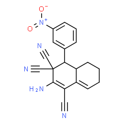 ChemSpider 2D Image | 2-Amino-4-(3-nitrophenyl)-4a,5,6,7-tetrahydro-1,3,3(4H)-naphthalenetricarbonitrile | C19H15N5O2