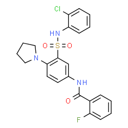 ChemSpider 2D Image | N-{3-[(2-Chlorophenyl)sulfamoyl]-4-(1-pyrrolidinyl)phenyl}-2-fluorobenzamide | C23H21ClFN3O3S