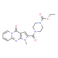 ChemSpider 2D Image | Ethyl 4-[(1-methyl-4-oxo-1,4-dihydropyrido[1,2-a]pyrrolo[2,3-d]pyrimidin-2-yl)carbonyl]-1-piperazinecarboxylate | C19H21N5O4