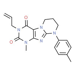ChemSpider 2D Image | 3-Allyl-1-methyl-9-(4-methylphenyl)-6,7,8,9-tetrahydropyrimido[2,1-f]purine-2,4(1H,3H)-dione | C19H21N5O2