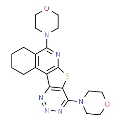 ChemSpider 2D Image | 5,8-Di(4-morpholinyl)-1,2,3,4-tetrahydro[1,2,3]triazino[4',5':4,5]thieno[2,3-c]isoquinoline | C20H24N6O2S