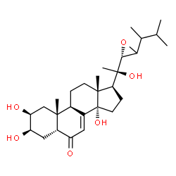 ChemSpider 2D Image | (2beta,3beta,5beta,22R,24xi)-2,3,14,20-Tetrahydroxy-22,23-epoxyergost-7-en-6-one | C28H44O6