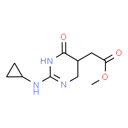 ChemSpider 2D Image | methyl 2-[2-(cyclopropylamino)-6-oxo-1,4,5,6-tetrahydropyrimidin-5-yl]acetate | C10H15N3O3