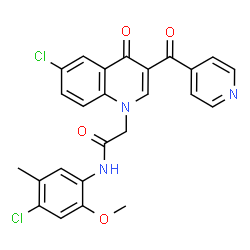 ChemSpider 2D Image | 2-(6-Chloro-3-isonicotinoyl-4-oxo-1(4H)-quinolinyl)-N-(4-chloro-2-methoxy-5-methylphenyl)acetamide | C25H19Cl2N3O4