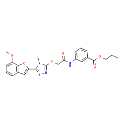 ChemSpider 2D Image | Propyl 3-[({[5-(7-methoxy-1-benzofuran-2-yl)-4-methyl-4H-1,2,4-triazol-3-yl]sulfanyl}acetyl)amino]benzoate | C24H24N4O5S