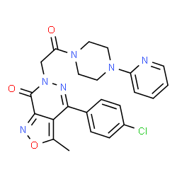 ChemSpider 2D Image | 4-(4-Chlorophenyl)-3-methyl-6-{2-oxo-2-[4-(2-pyridinyl)-1-piperazinyl]ethyl}[1,2]oxazolo[3,4-d]pyridazin-7(6H)-one | C23H21ClN6O3